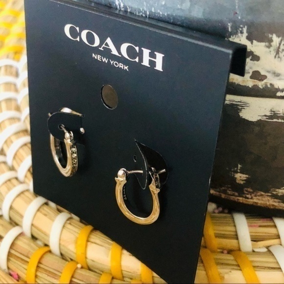 Coach Gold Hoop Studded Earrings NWT - Picture 5 of 6